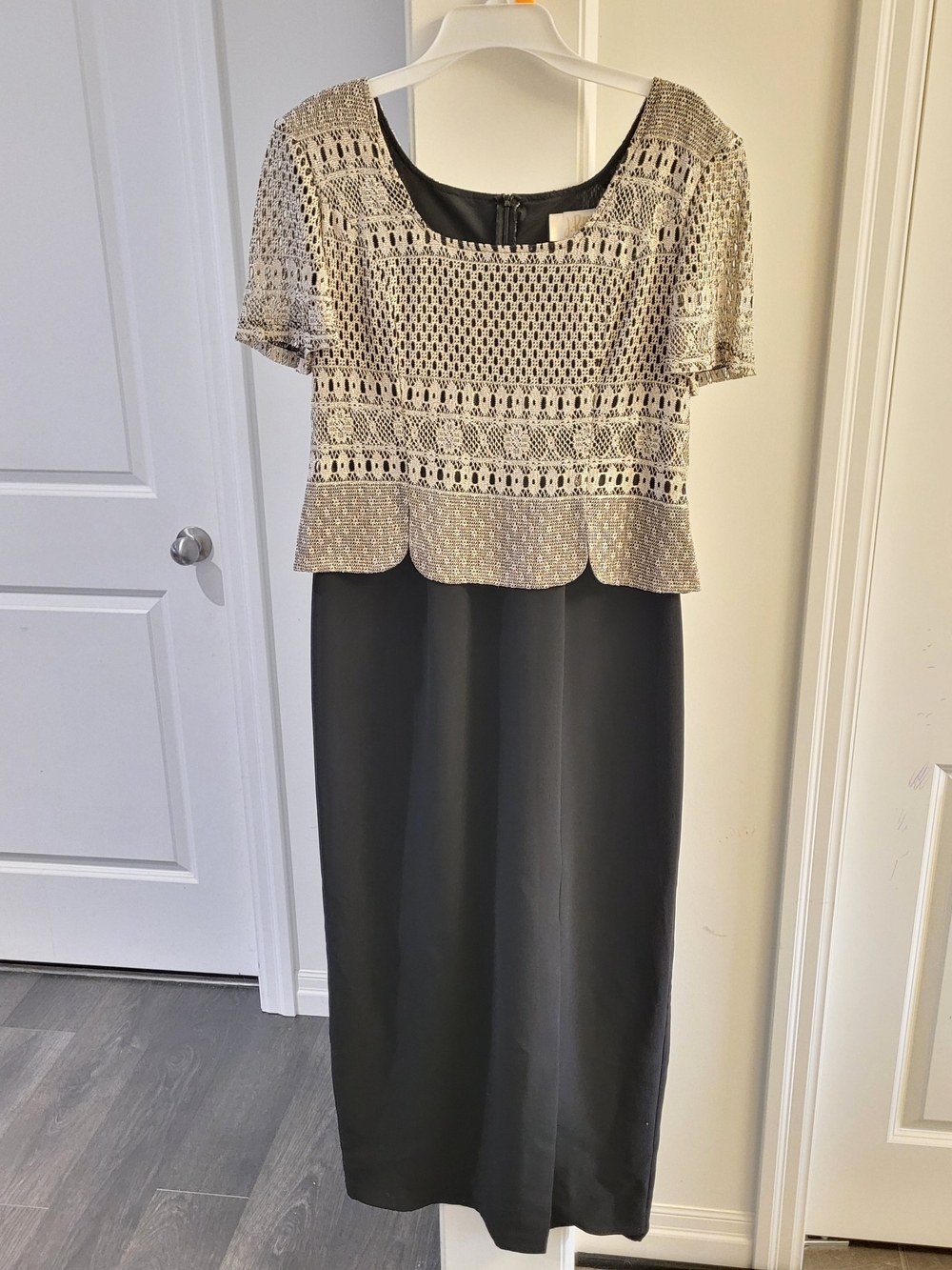 Vintage Joseph Ribkoff Couture Black Gold Metallic Maxi Evening Gown Sz 14 - Picture 3 of 14